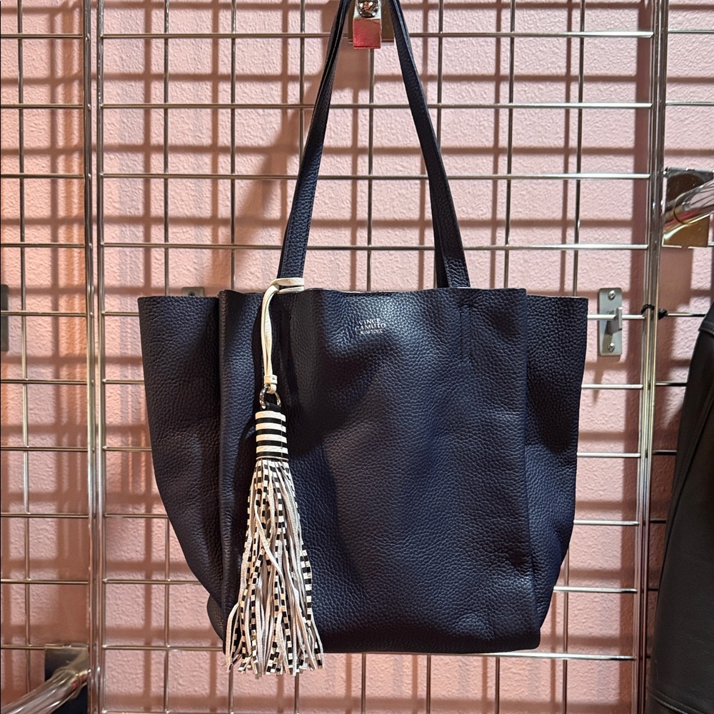 Vince Camuto Leather Navy Tote Bag with Tassel